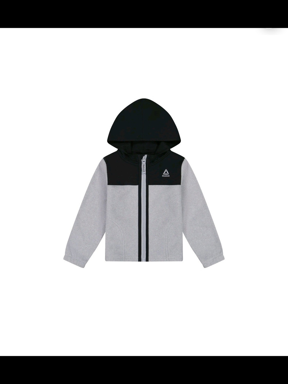 NWT Reebok Toddler Boys Full Zip Hooded Fleece Jacket Gray Black Colorblock 2T